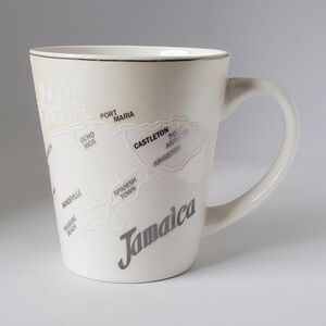 Jamaica Map White, Iridescent Cream & Silver Ceramic Coffee Mug Cup Dr Bird 4"